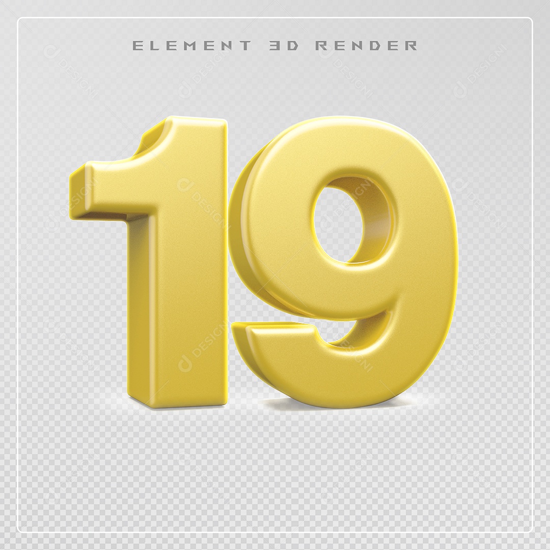 Elemento 3D Número 19 Dourado para Composição PSD