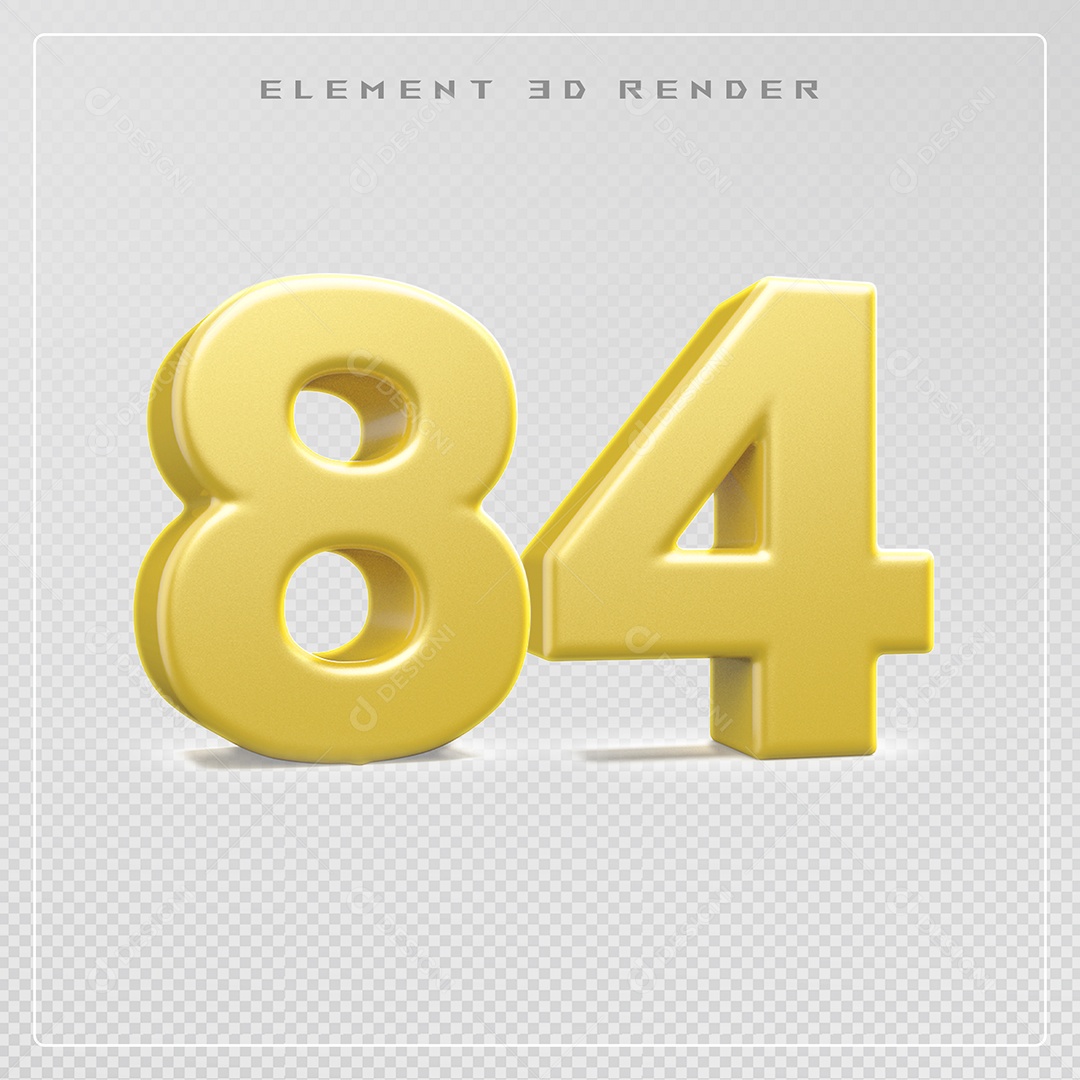 Elemento 3D Número 84 Dourado para Composição PSD