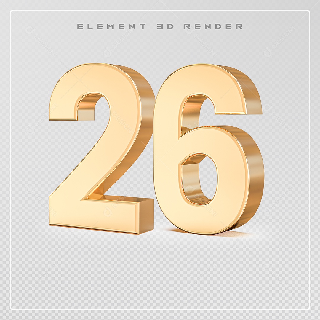 Elemento 3D Número 26 Dourado para Composição PSD