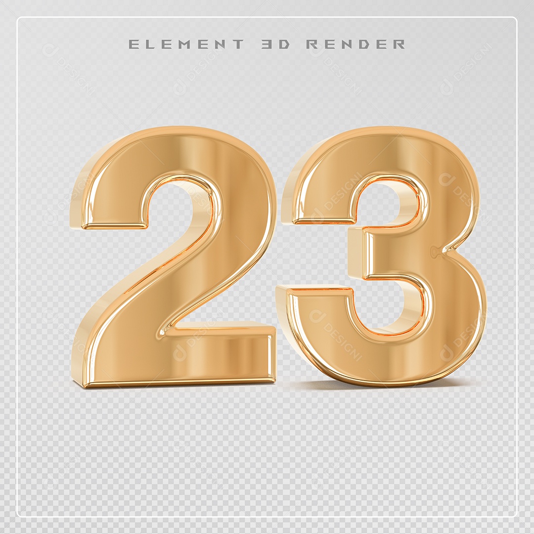 Elemento 3D Número 23 Dourado para Composição PSD