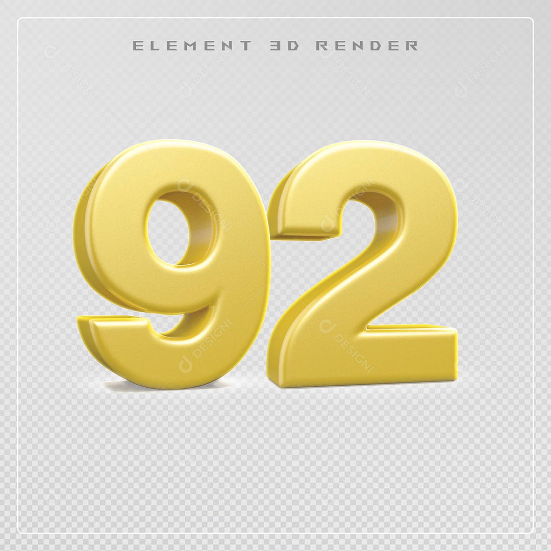 Elemento 3D Número 92 Dourado para Composição PSD