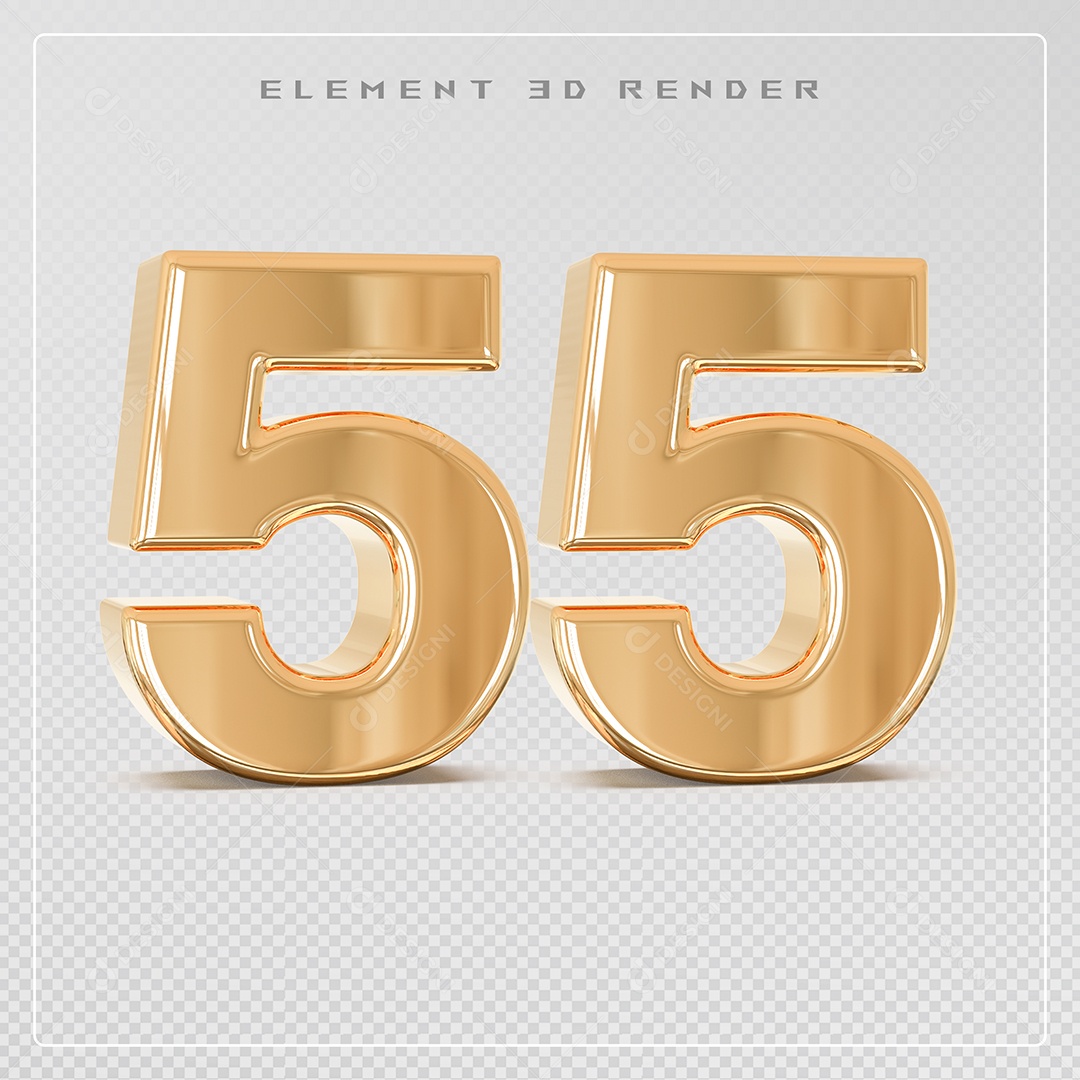 Elemento 3D Número 55 Dourado para Composição PSD