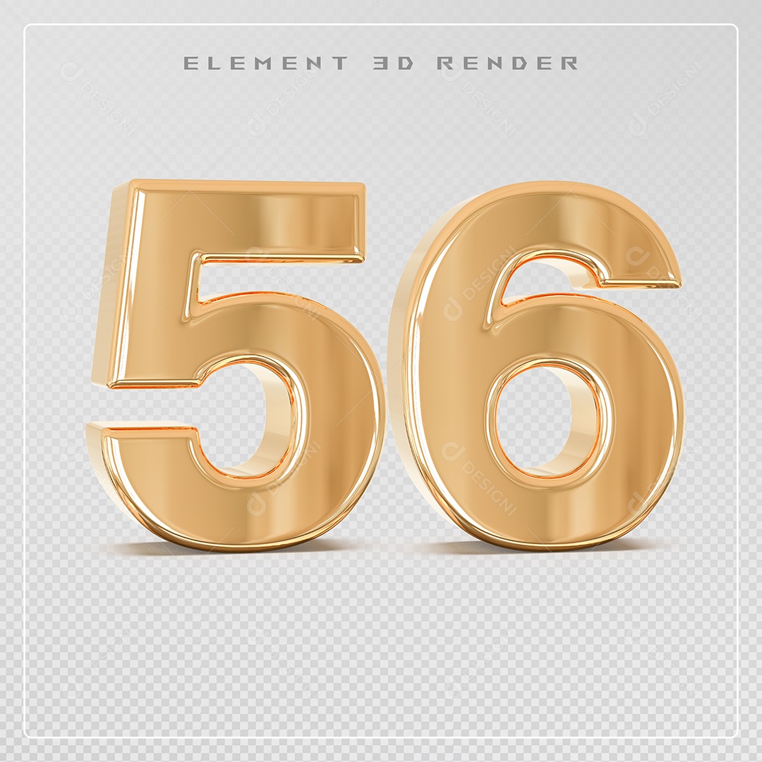 Elemento 3D Número 56 Dourado para Composição PSD