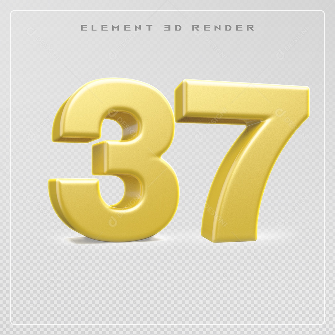 Elemento 3D Número 37 Dourado para Composição PSD