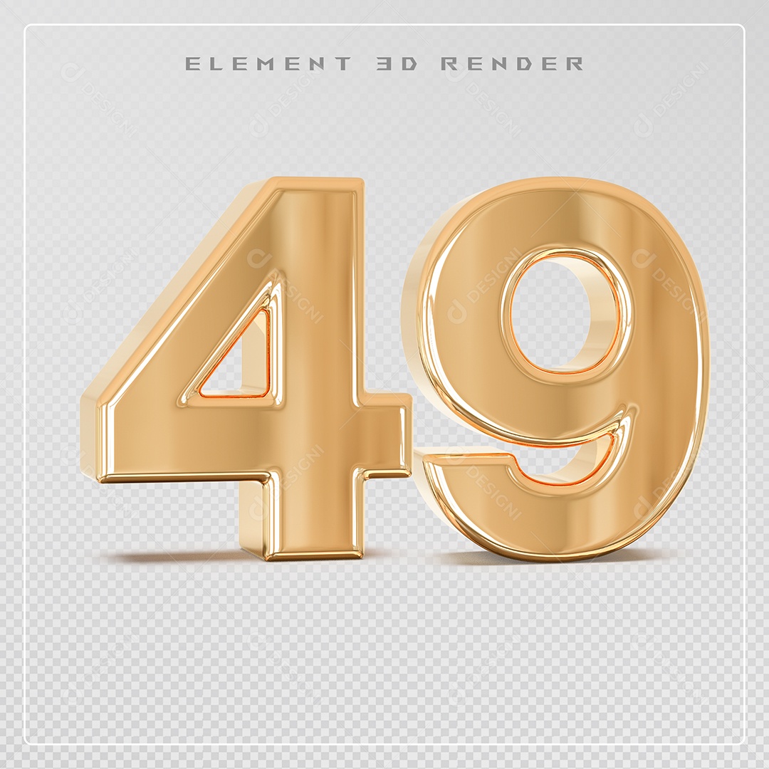 Elemento 3D Número 49 Dourado para Composição PSD
