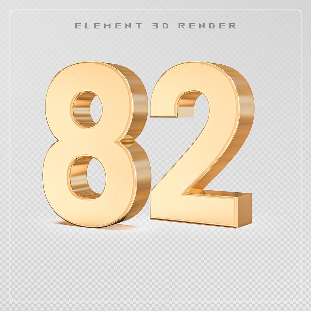 Elemento 3D Número 82 Dourado para Composição PSD