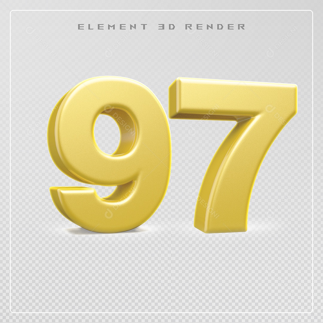 Elemento 3D Número 97 Dourado para Composição PSD