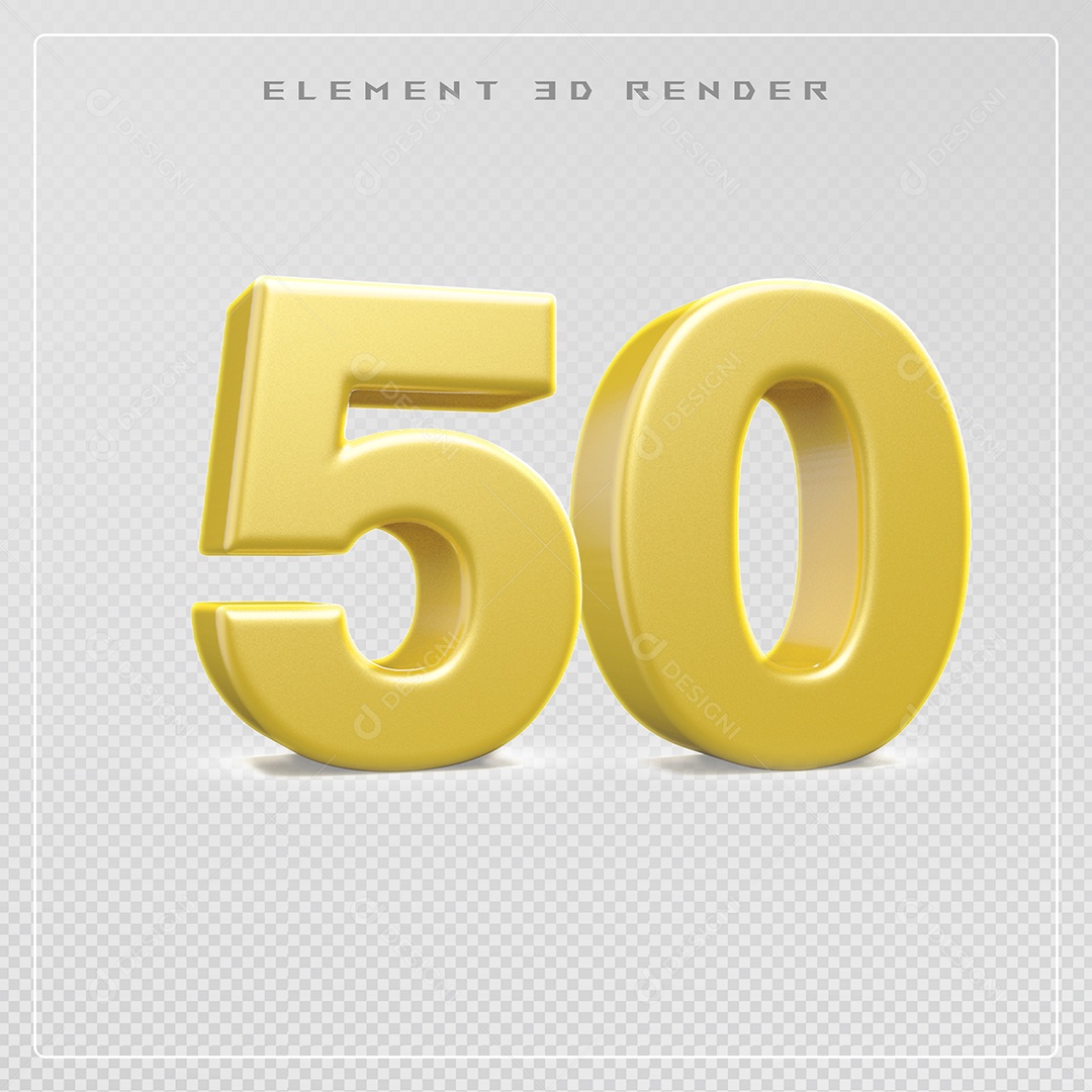 Elemento 3D Número 50 Dourado para Composição PSD