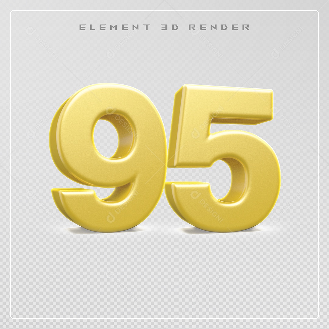 Elemento 3D Número 95 Dourado para Composição PSD