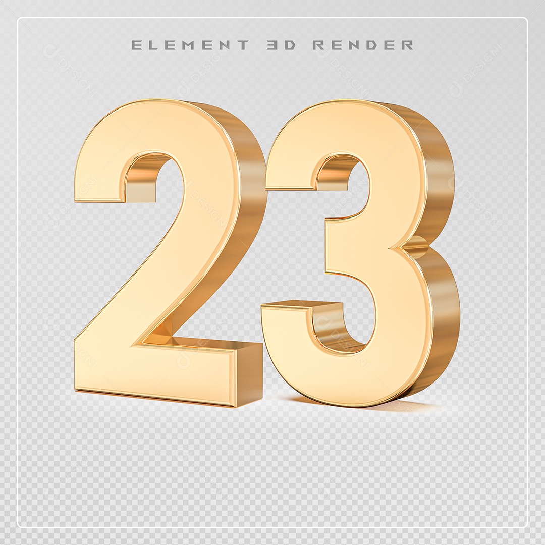 Elemento 3D Número 23 Dourado para Composição PSD