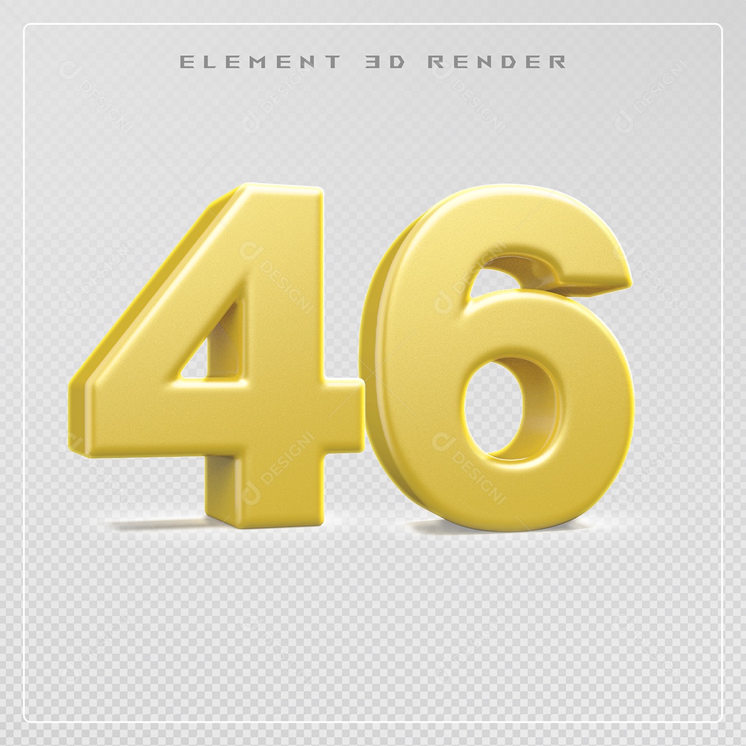 Elemento 3D Número 46 Dourado para Composição PSD