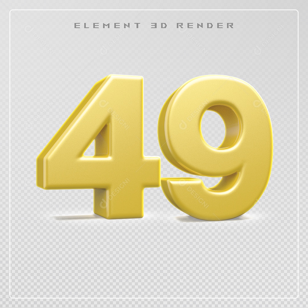 Elemento 3D Número 49 Dourado para Composição PSD