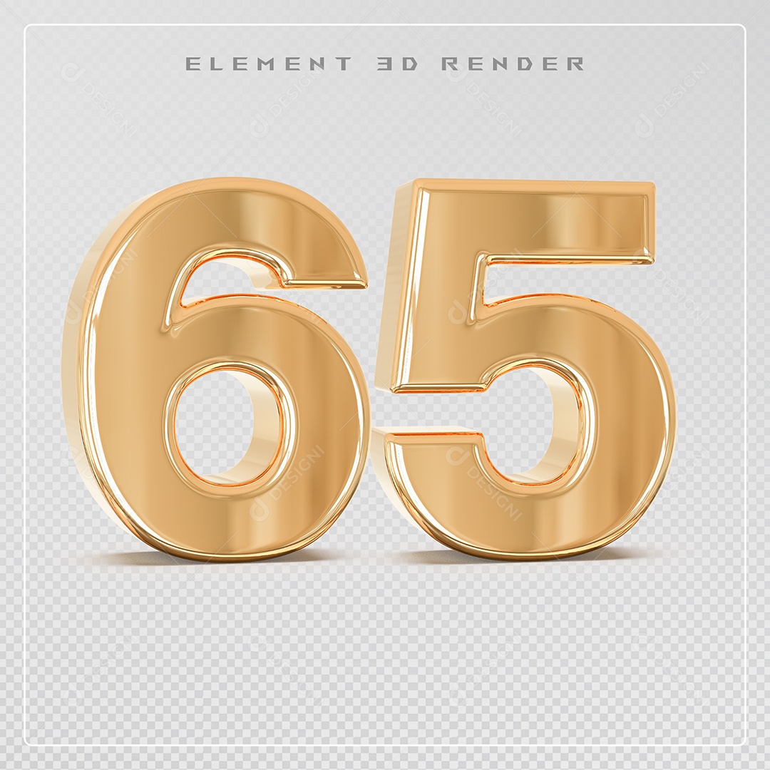 Elemento 3D Número 65 Dourado para Composição PSD