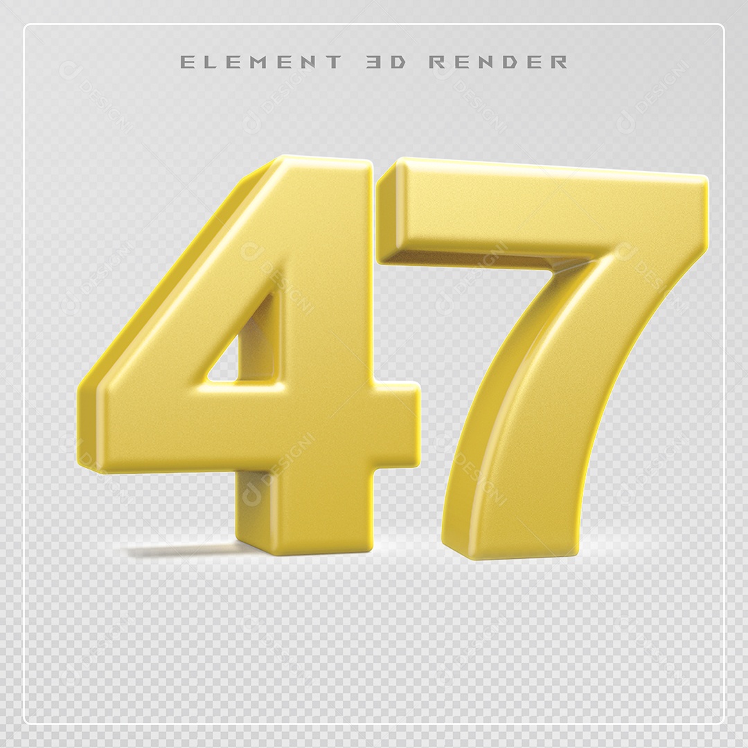 Elemento 3D Número 47 Dourado para Composição PSD