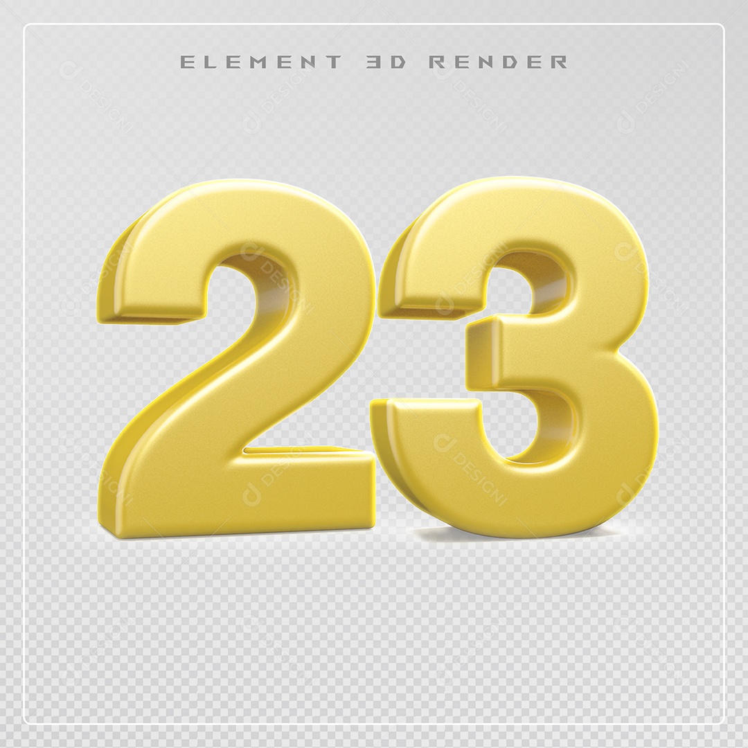 Elemento 3D Número 23 Dourado para Composição PSD