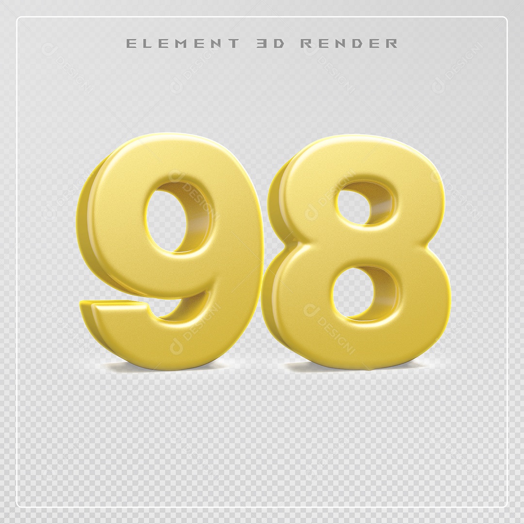 Elemento 3D Número 98 Dourado para Composição PSD