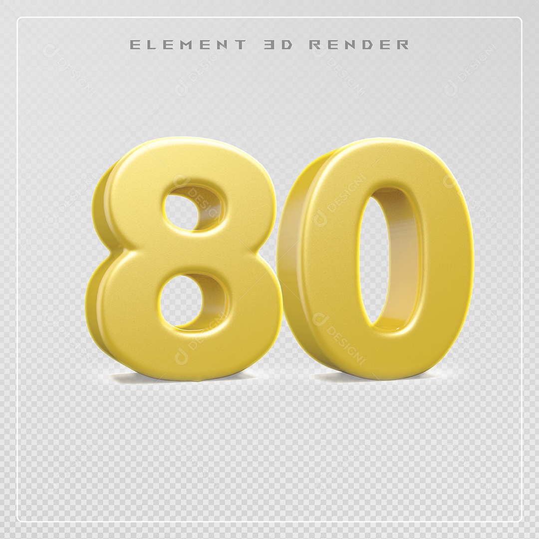 Elemento 3D Número 80 Dourado para Composição PSD