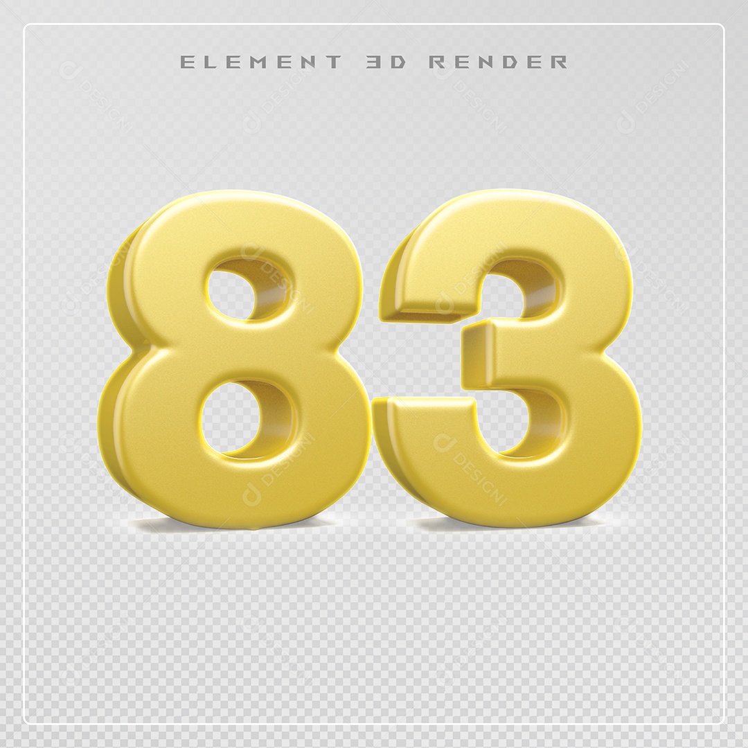 Elemento 3D Número 83 Dourado para Composição PSD