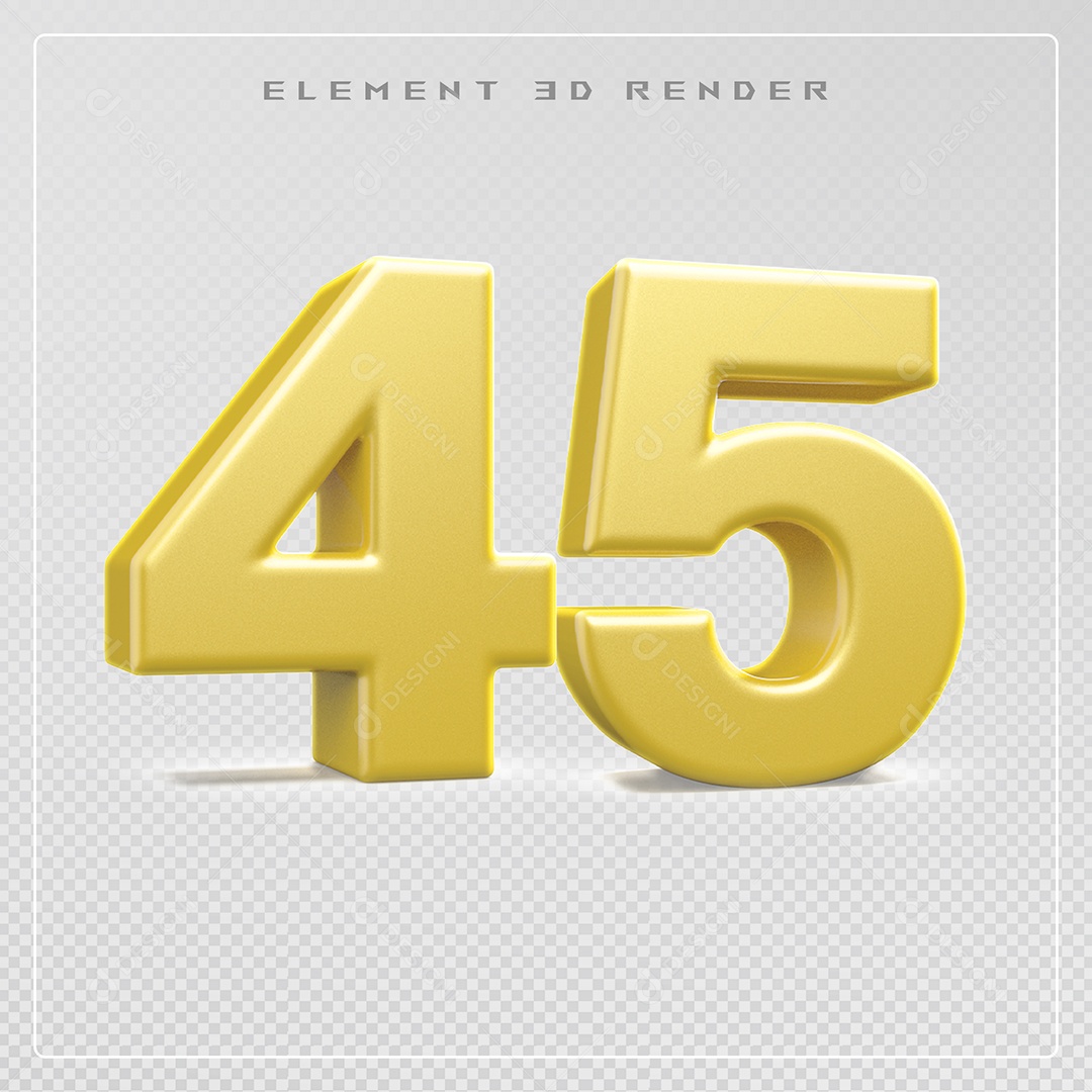 Elemento 3D Número 45 Dourado para Composição PSD