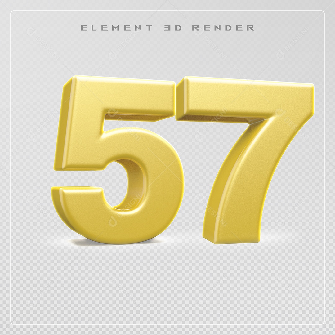 Elemento 3D Número 57 Dourado para Composição PSD