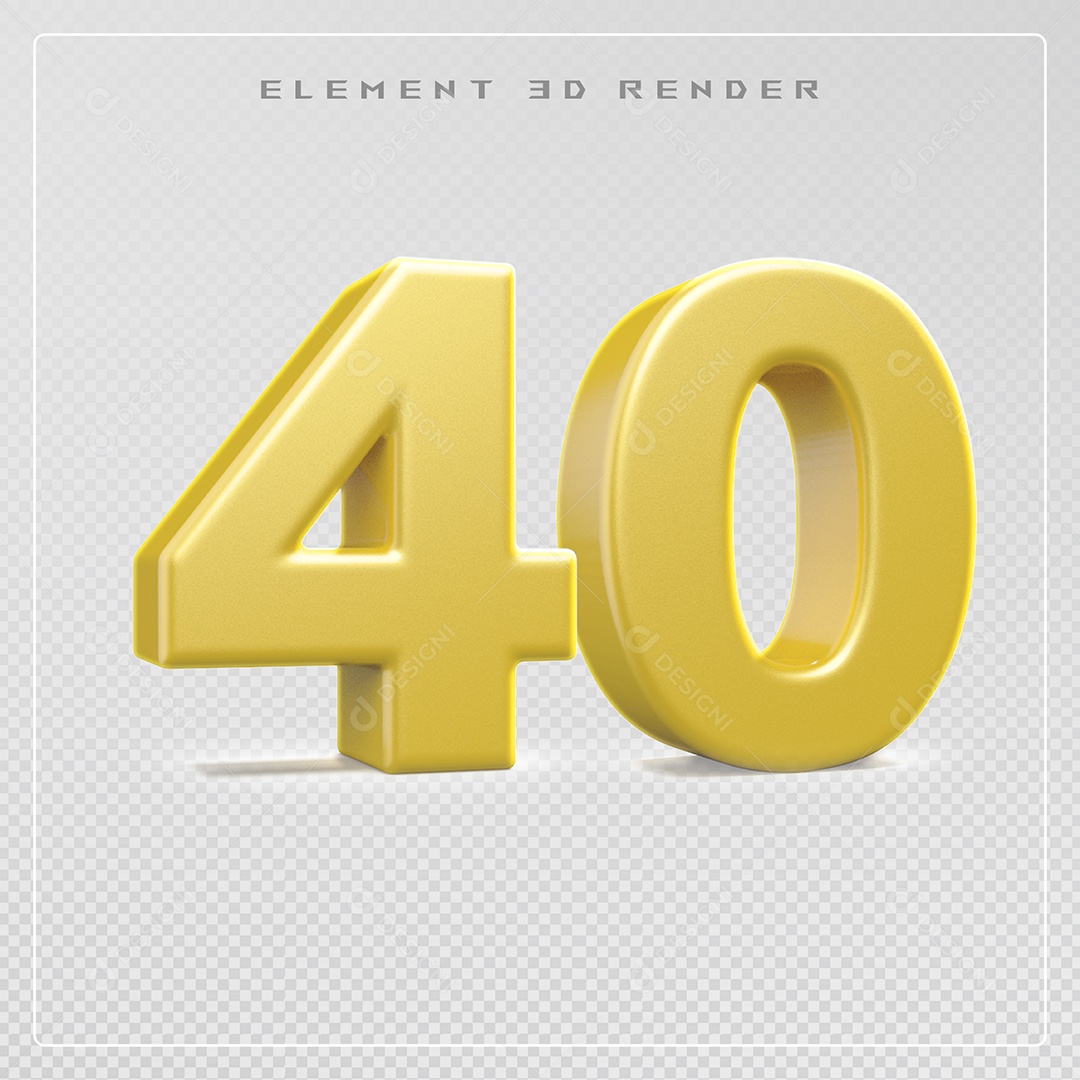 Elemento 3D Número 40 Dourado para Composição PSD
