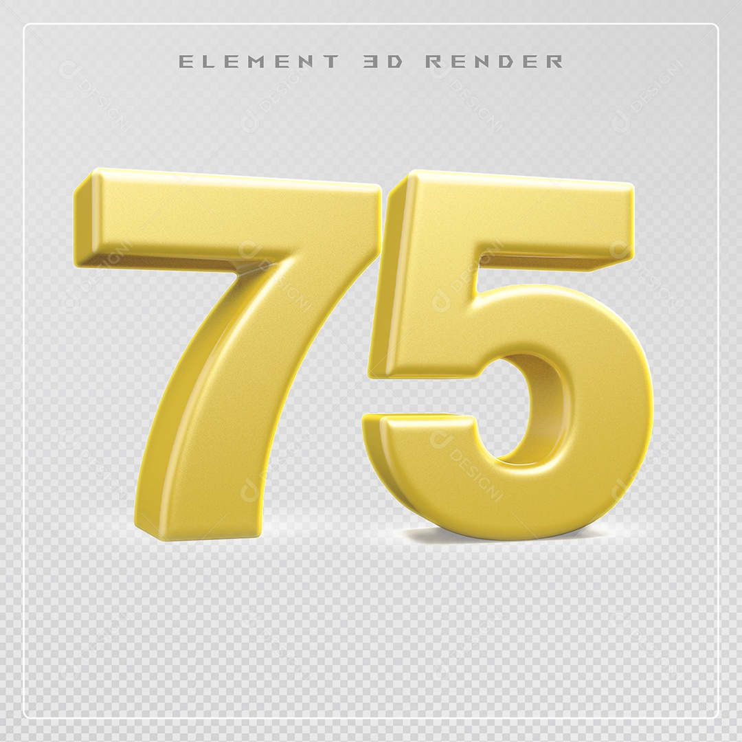 Elemento 3D Número 75 Dourado para Composição PSD