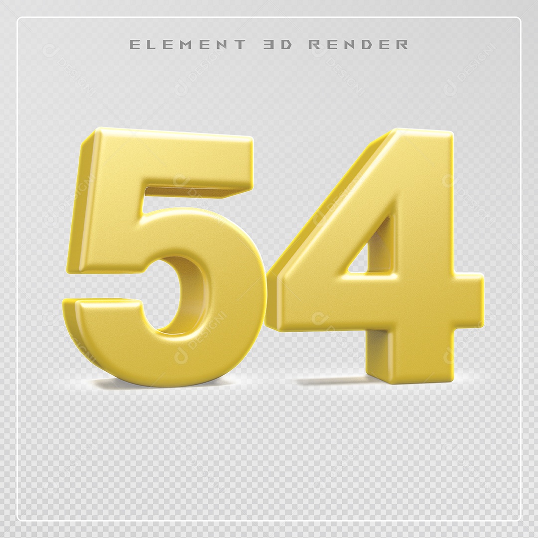 Elemento 3D Número 54 Dourado para Composição PSD