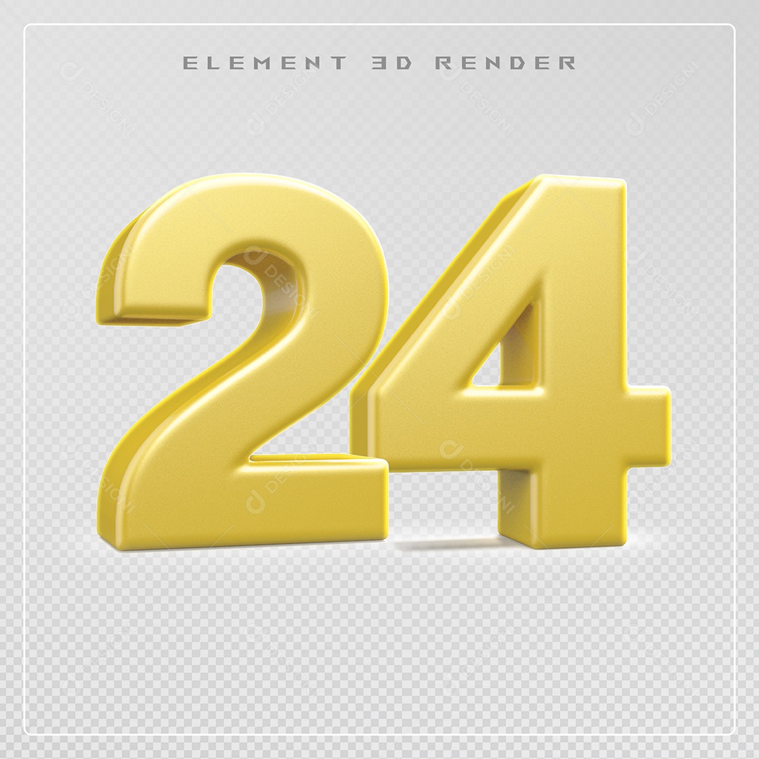 Elemento 3D Número 24 Dourado para Composição PSD