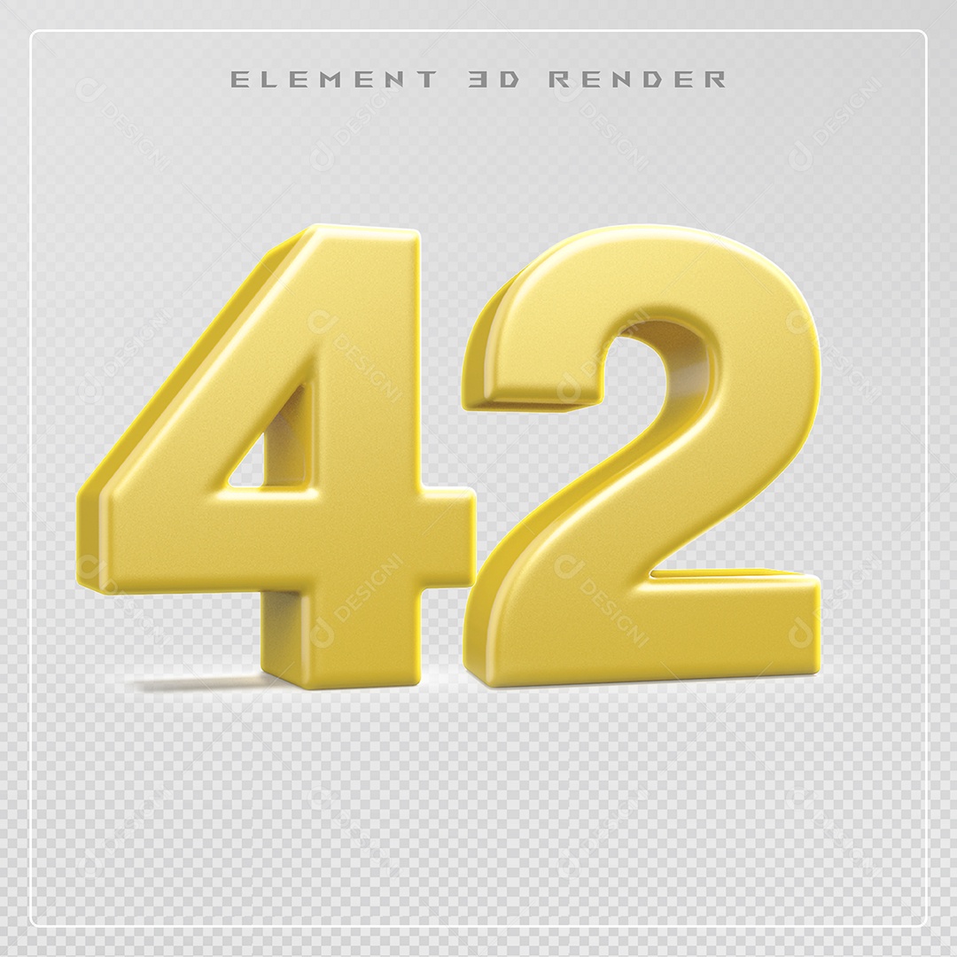 Elemento 3D Número 42 Dourado para Composição PSD