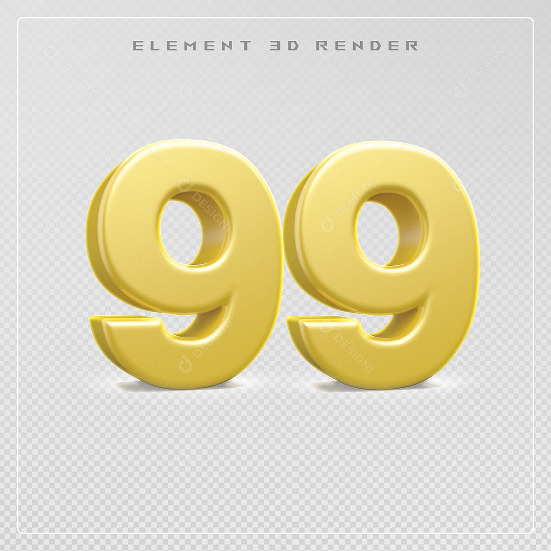 Elemento 3D Número 99 Dourado para Composição PSD