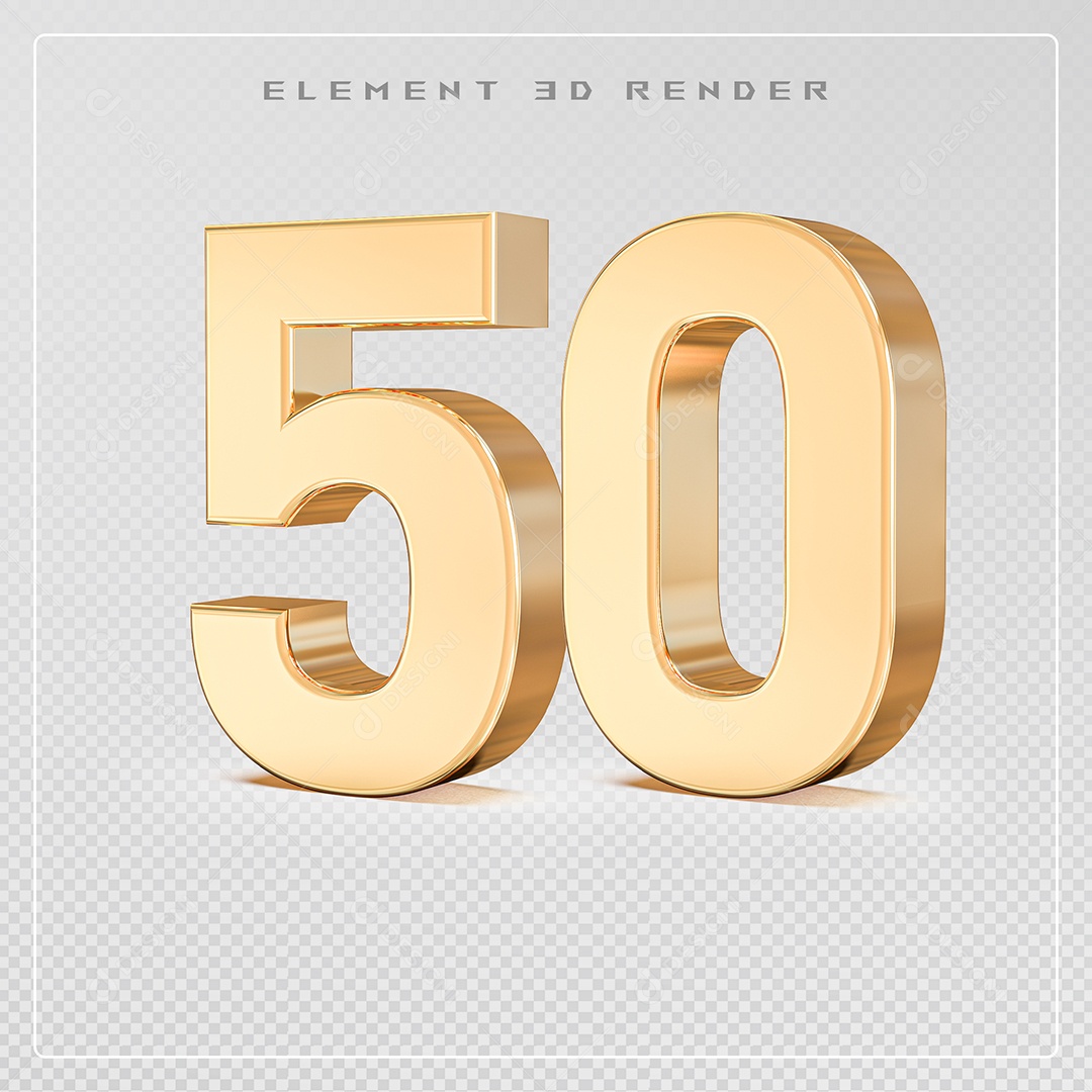 Elemento 3D Número 50 Dourado para Composição PSD