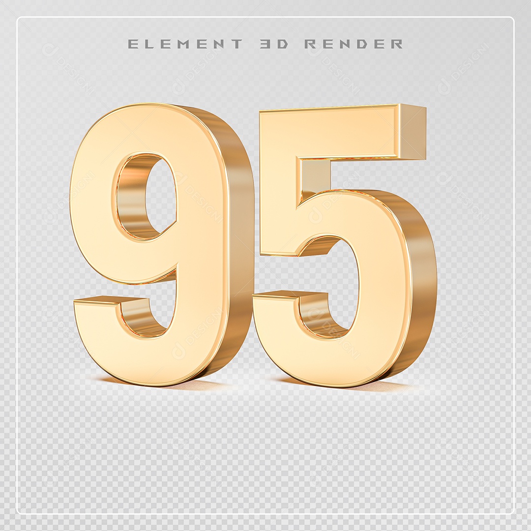 Elemento 3D Número 95 Dourado para Composição PSD
