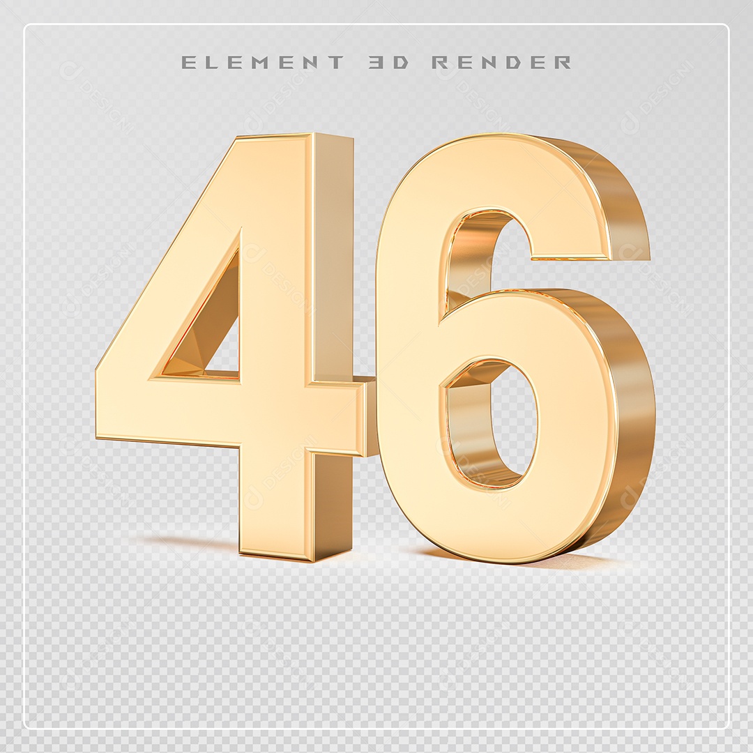 Elemento 3D Número 46 Dourado para Composição PSD