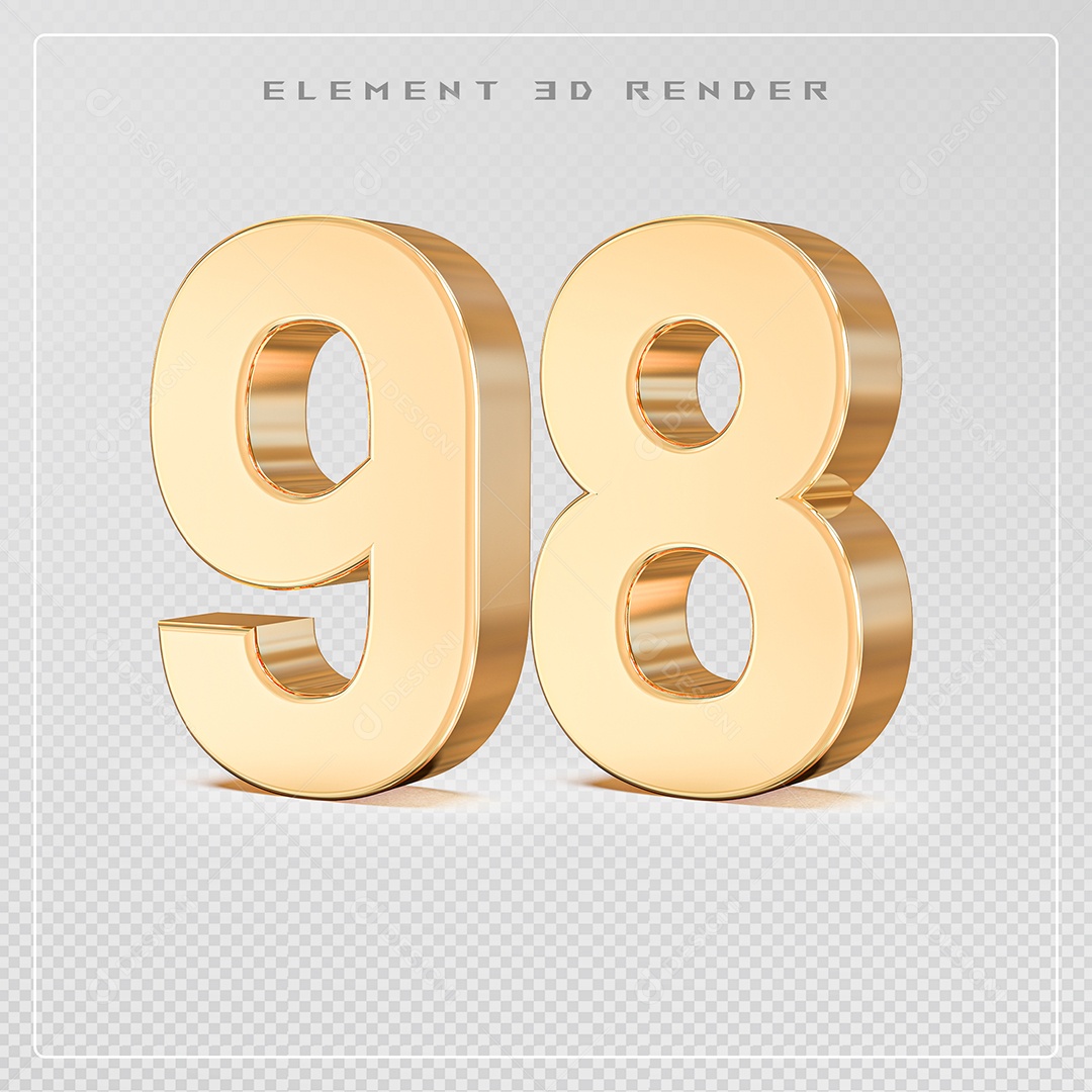 Elemento 3D Número 98 Dourado para Composição PSD