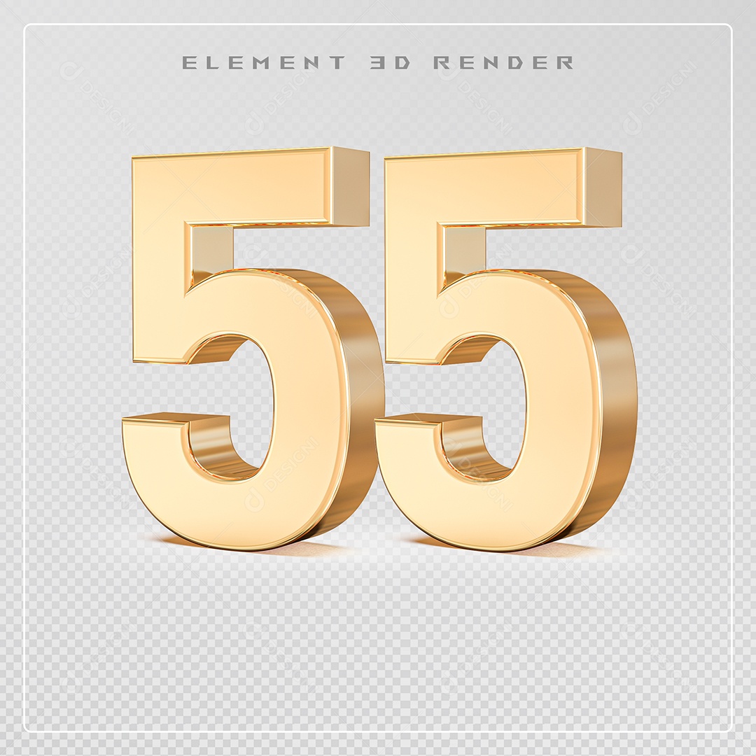 Elemento 3D Número 55 Dourado para Composição PSD