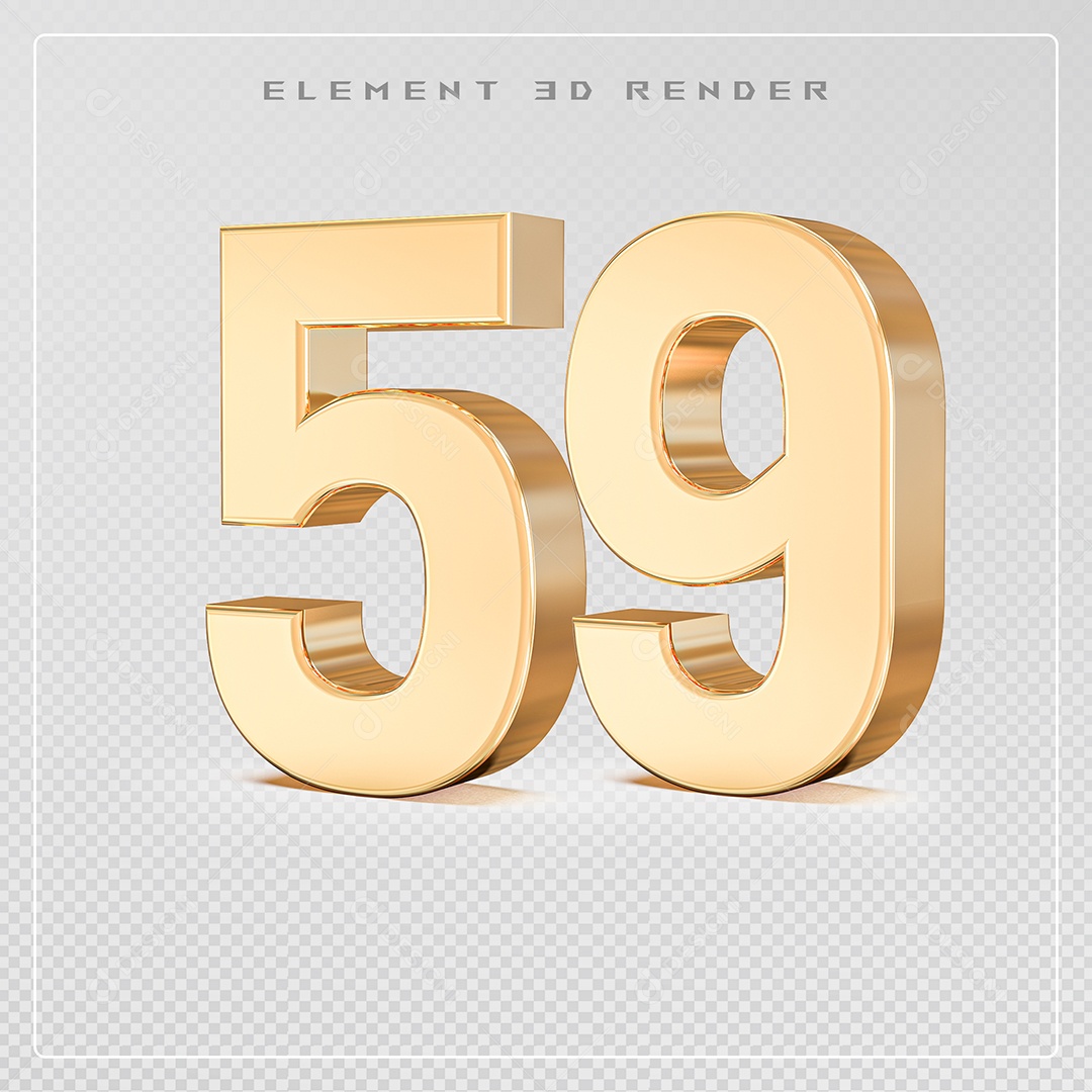 Elemento 3D Número 59 Dourado para Composição PSD