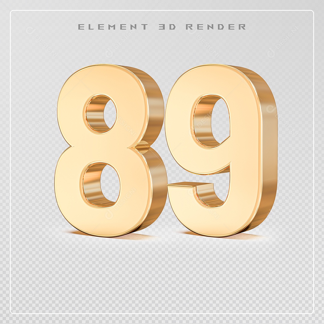 Elemento 3D Número 89 Dourado para Composição PSD