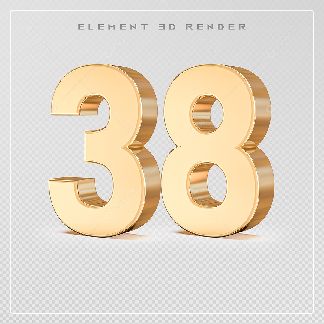 Elemento 3D Número 38 Dourado para Composição PSD