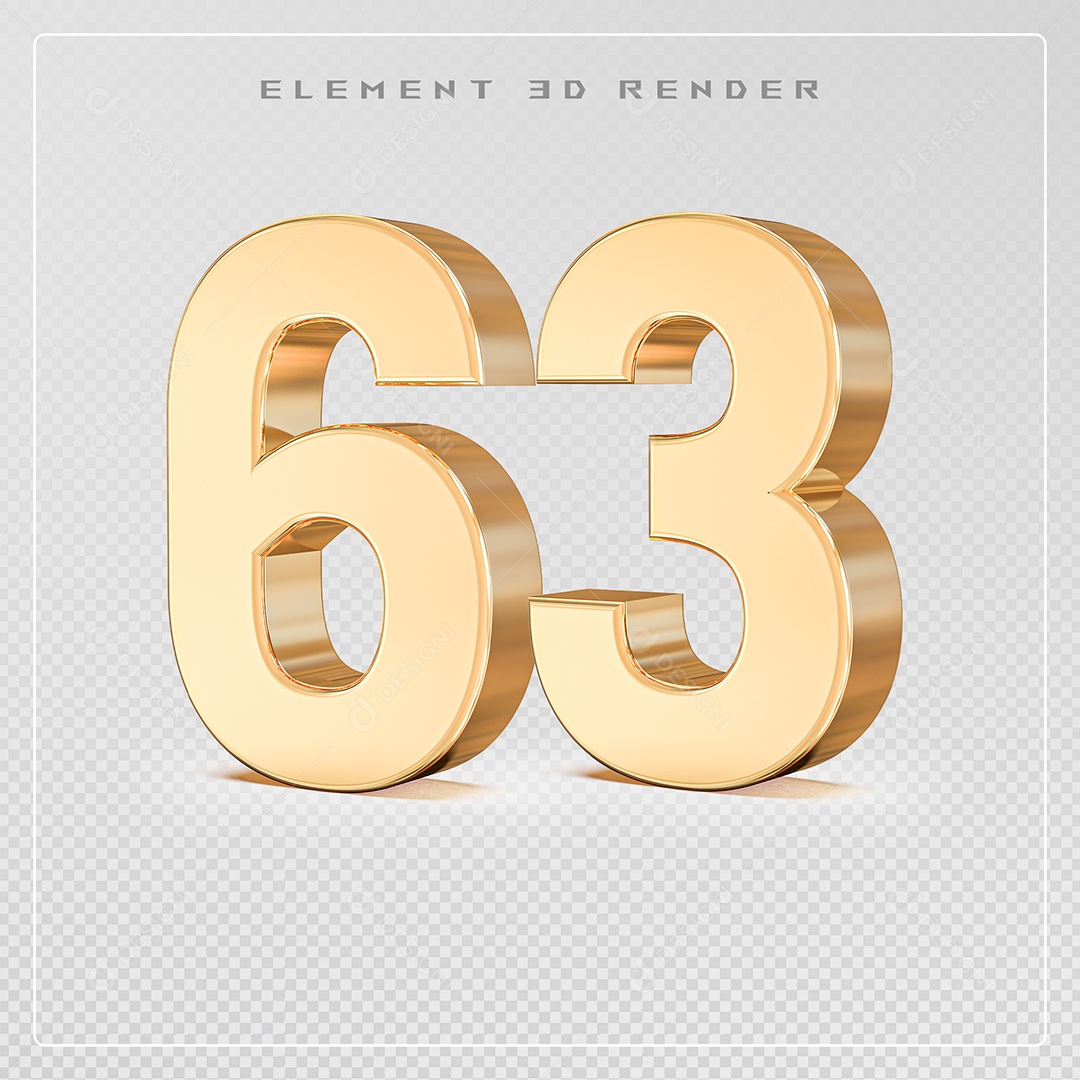 Elemento 3D Número 63 Dourado para Composição PSD