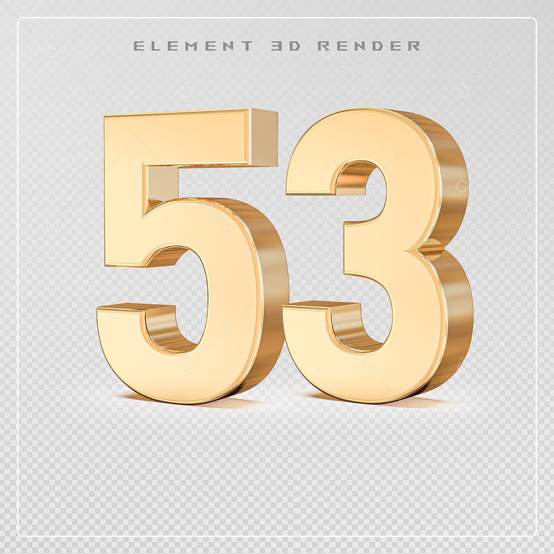 Elemento 3D Número 53 Dourado para Composição PSD