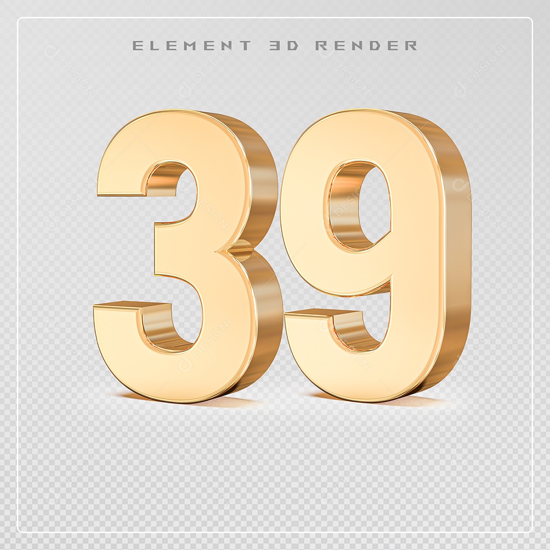 Elemento 3D Número 39 Dourado para Composição PSD