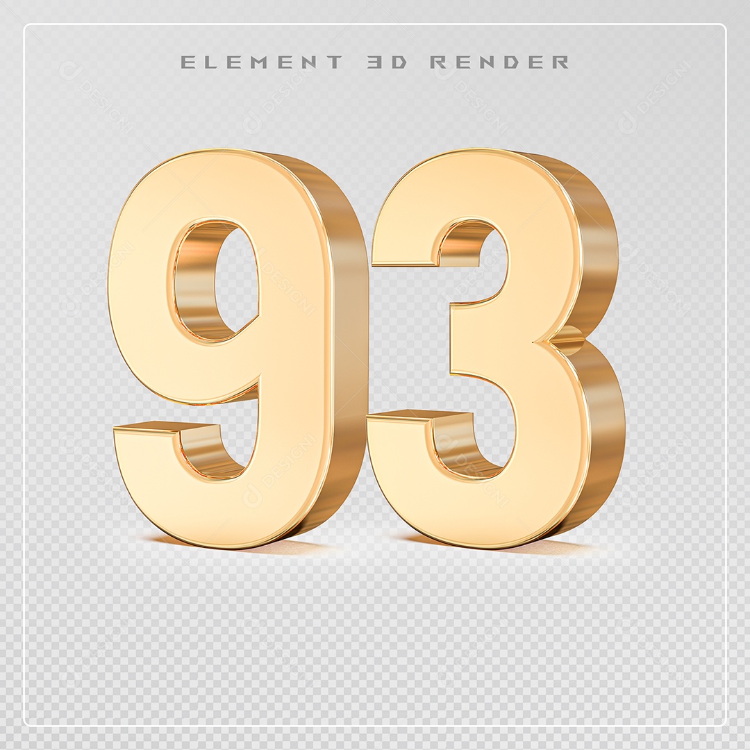 Elemento 3D Número 93 Dourado para Composição PSD