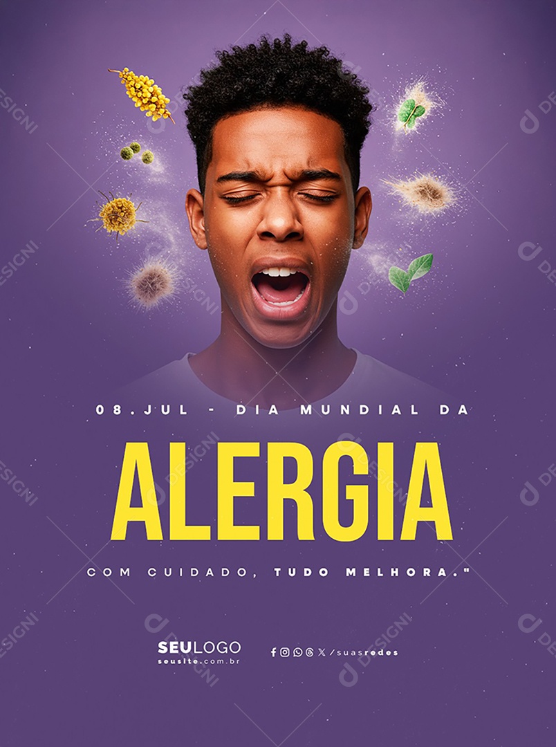 Dia Mundial da Alergia 08 deJulho Social Media PSD Editável