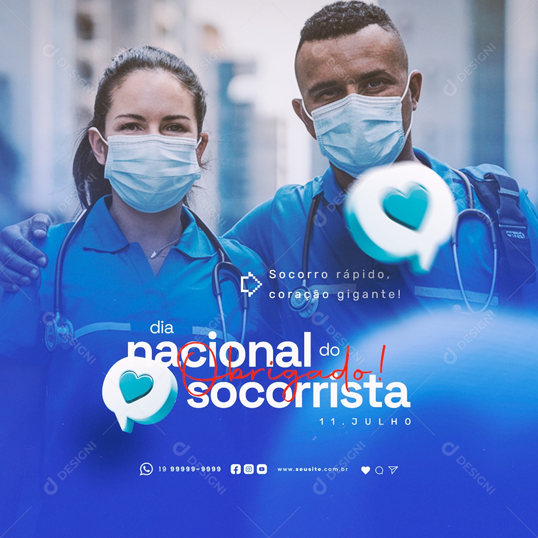 Dia Nacional do Socorrista 11 de Julho Obrigado Social Media PSD Editável