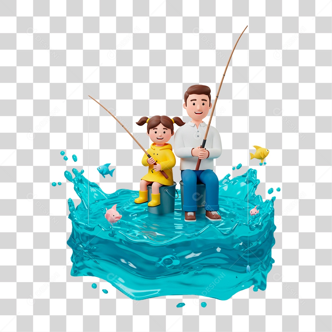 Pai e Filha Pescando PNG Transparente