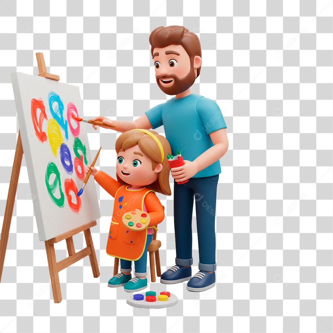 Pai e Filha Pintando PNG Transparente