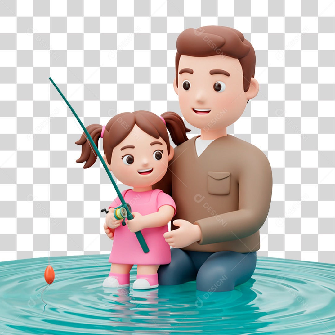 Personagem Pai e Filha Pescando PNG Transparente