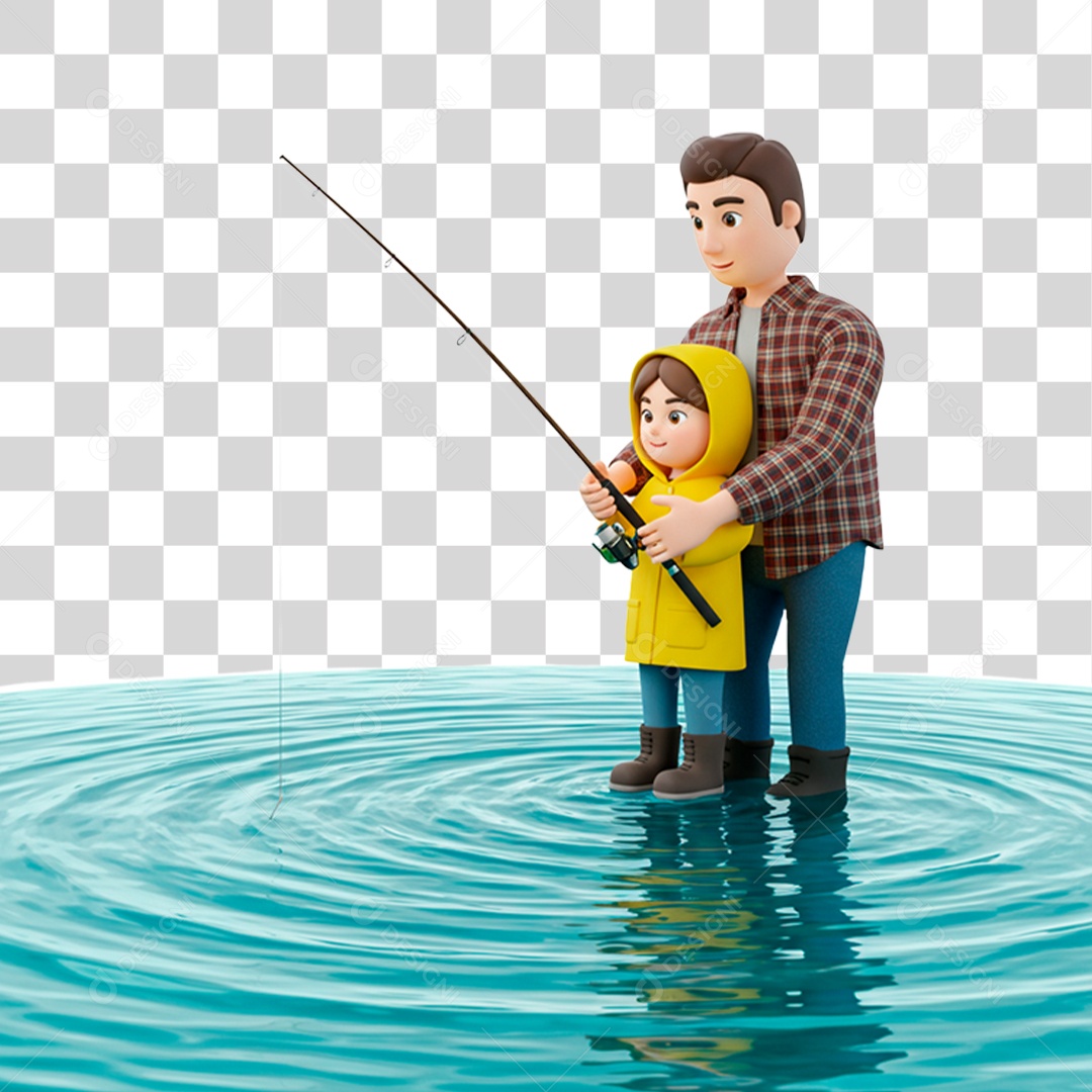 Personagem Pai e Filha Pescando PNG Transparente