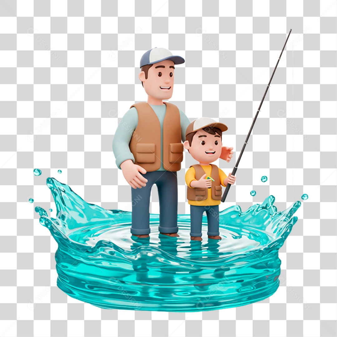 Personagem Pai e Filho Pescando PNG Transparente