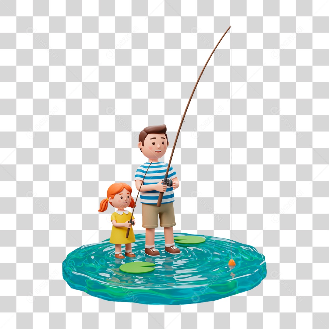 Personagem Pai e Filha Pescando PNG Transparente
